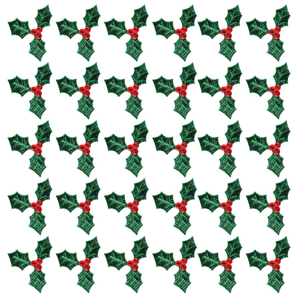 100Pcs Tiny Artificial Holly Small Crafting Berry Stems Green Faux Leaves Christmas Berries Crafts Deocr Xmas New Year Ornament