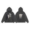 Unisex Oversized Hoodie With Distressed Washed Cotton Print Streetwear Youth Fall