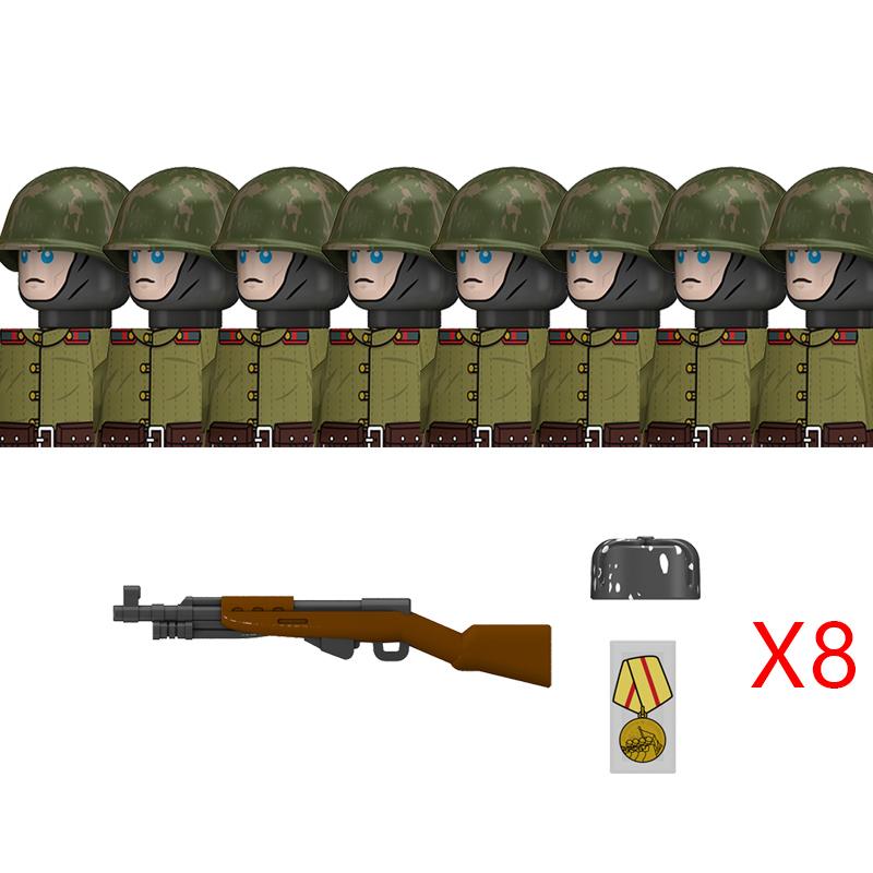 Military WW2 Russia Soldiers Figures Building Blocks Army Infantry Soviet Union Warrior Officer Military Weapons Bricks Toys Kid