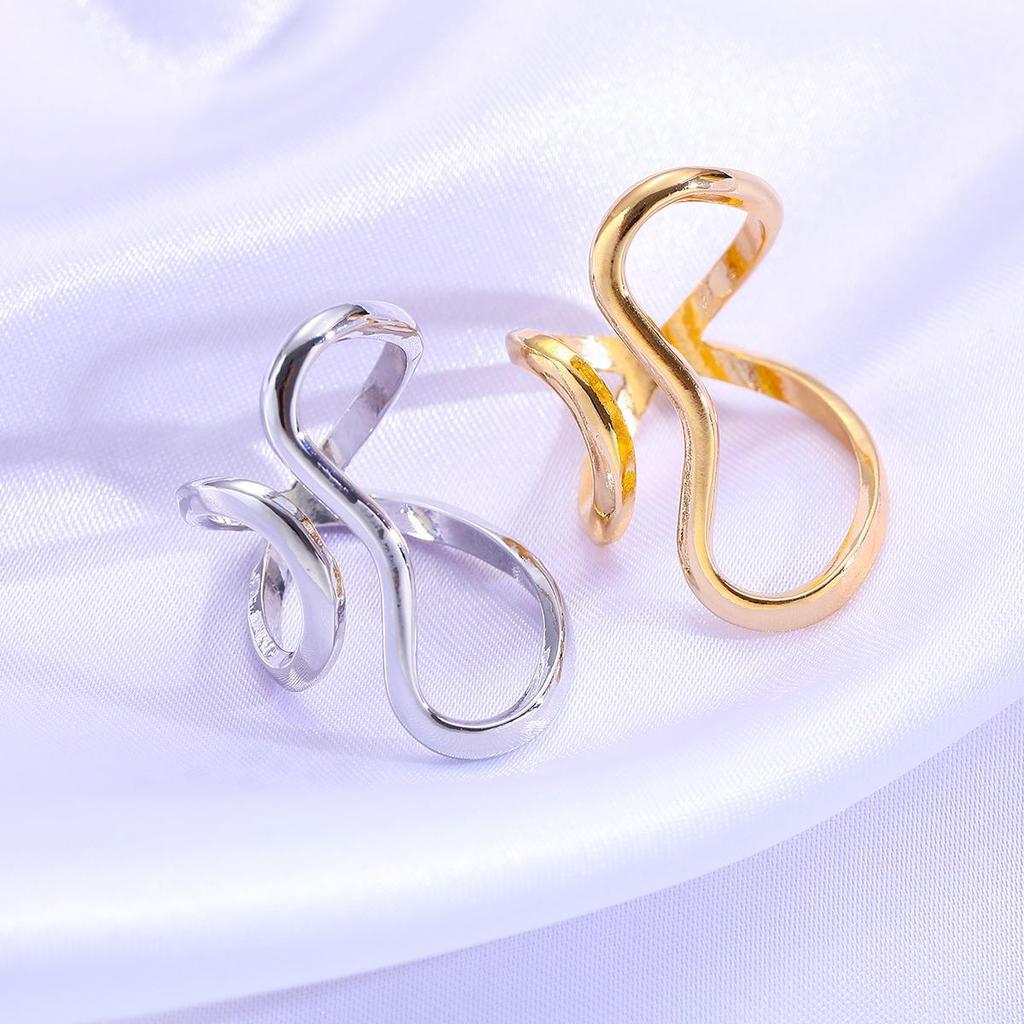 Geometriska Oregelbundna Smältmetall Öppna Ringar för Kvinnor Tonåringar Guldfärg Silverfärg Ihålig Cool Punk Fingerring