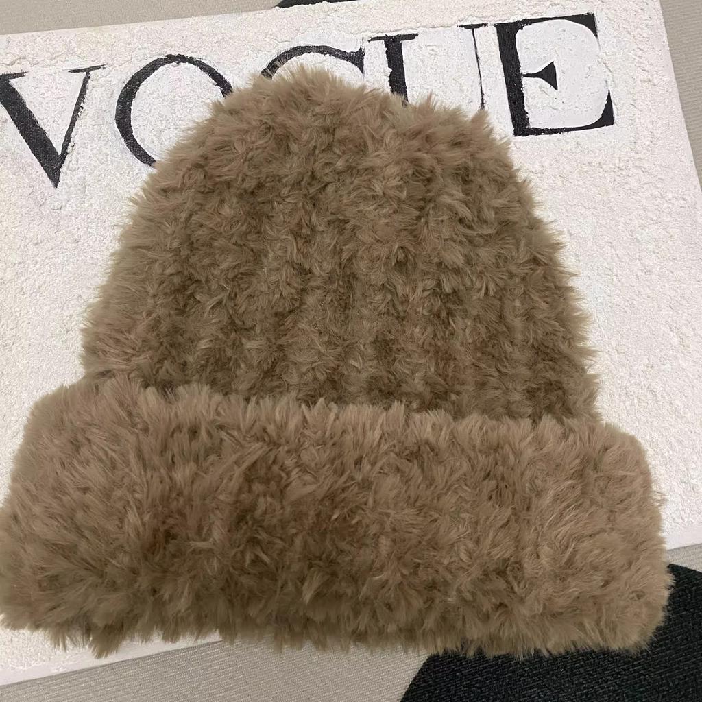 Nová dámská podzimní a zimní silná teplá pletená čepice s ochranou uší z umělé kožešiny, vlněná čepice