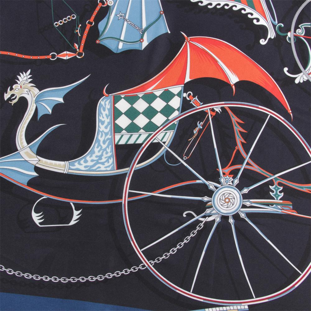 Silk Scarf Women Carriage Wheel Print Square Scarves Head Echarpes Silk Foulards Femme Wraps Beach Shawl Bandana Lady Hijab 90CM