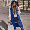 Womens Ladies Warm Plus Size Solid Color Hooded Single Breasted Medium Length Cotton Jacket Waistcoat Slim Cardigan Coat