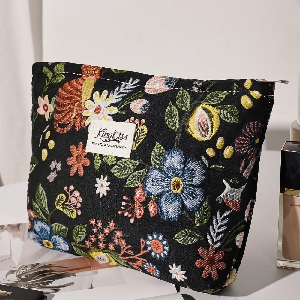 Vintage Flower Women Makeup Storage Handbag Portable Cosmetic Toiletry Organizer Pouch Large Capacity Floral Wash Bag