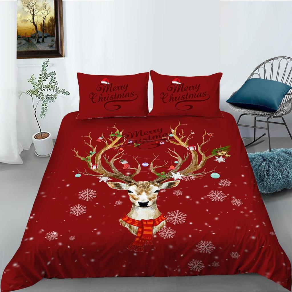Copripiumino Natalizio 3D 220x240 Cm – Con Babbo Natale, Albero E Cervo, In Microfibra, Include 2 Federe 50x75 Cm