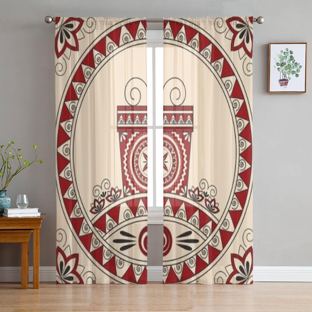 Tarjeta Con Un Regalo Y Estampados En Estilo Étnico Cortinas Traslúcidas de Tul para Decoración de Salón Cocina Cortinas de Voile Organza