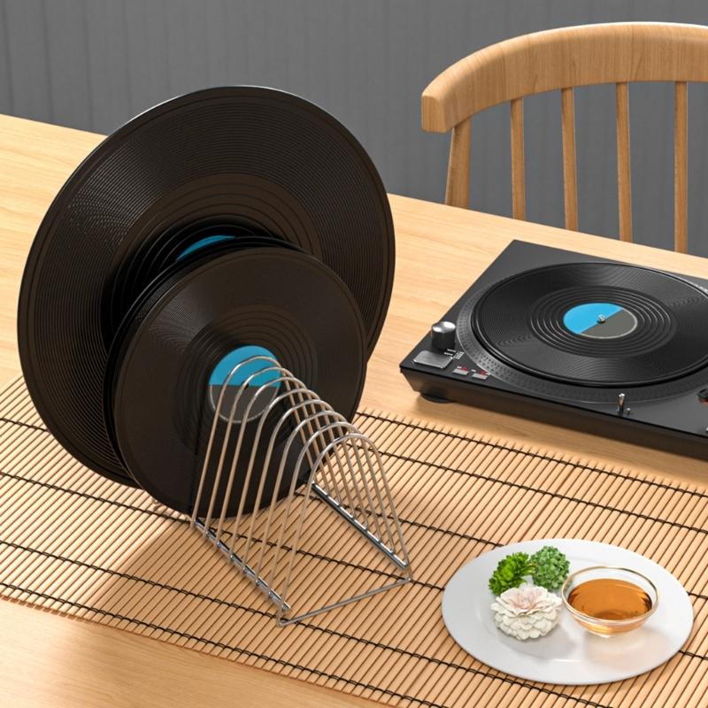 Vinyls Record Display Rack Metal Stand for 7 and 12 inches Albums with Ten Slots for Music Lovers and Home Organization