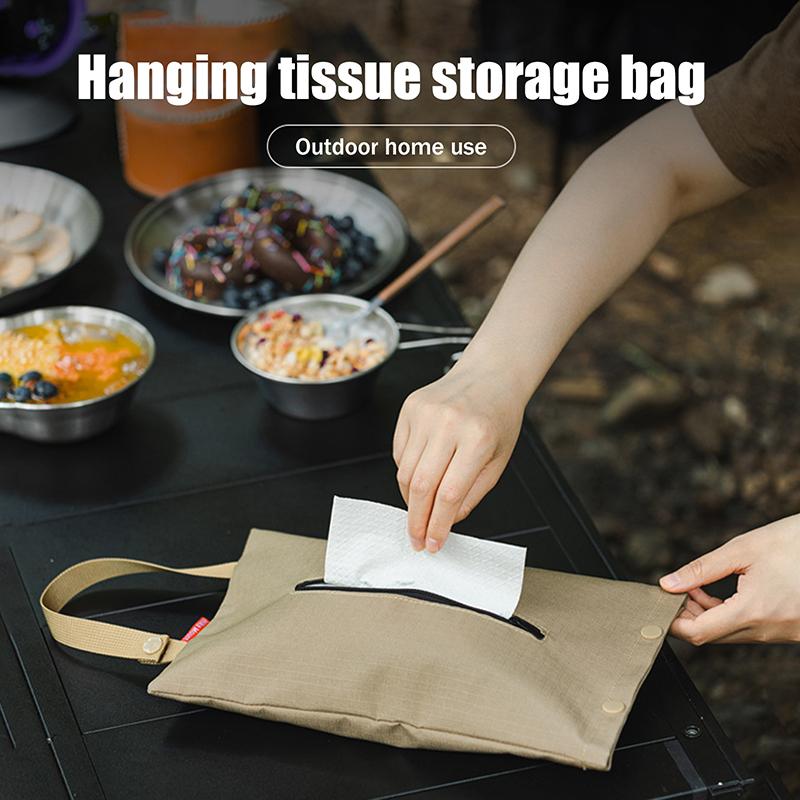 Hanging Napkin Holder Outdoor Camping Barbecue Tissue Storage Bag Portable Tissue Pouch With Zipper Paper Towel Case Container