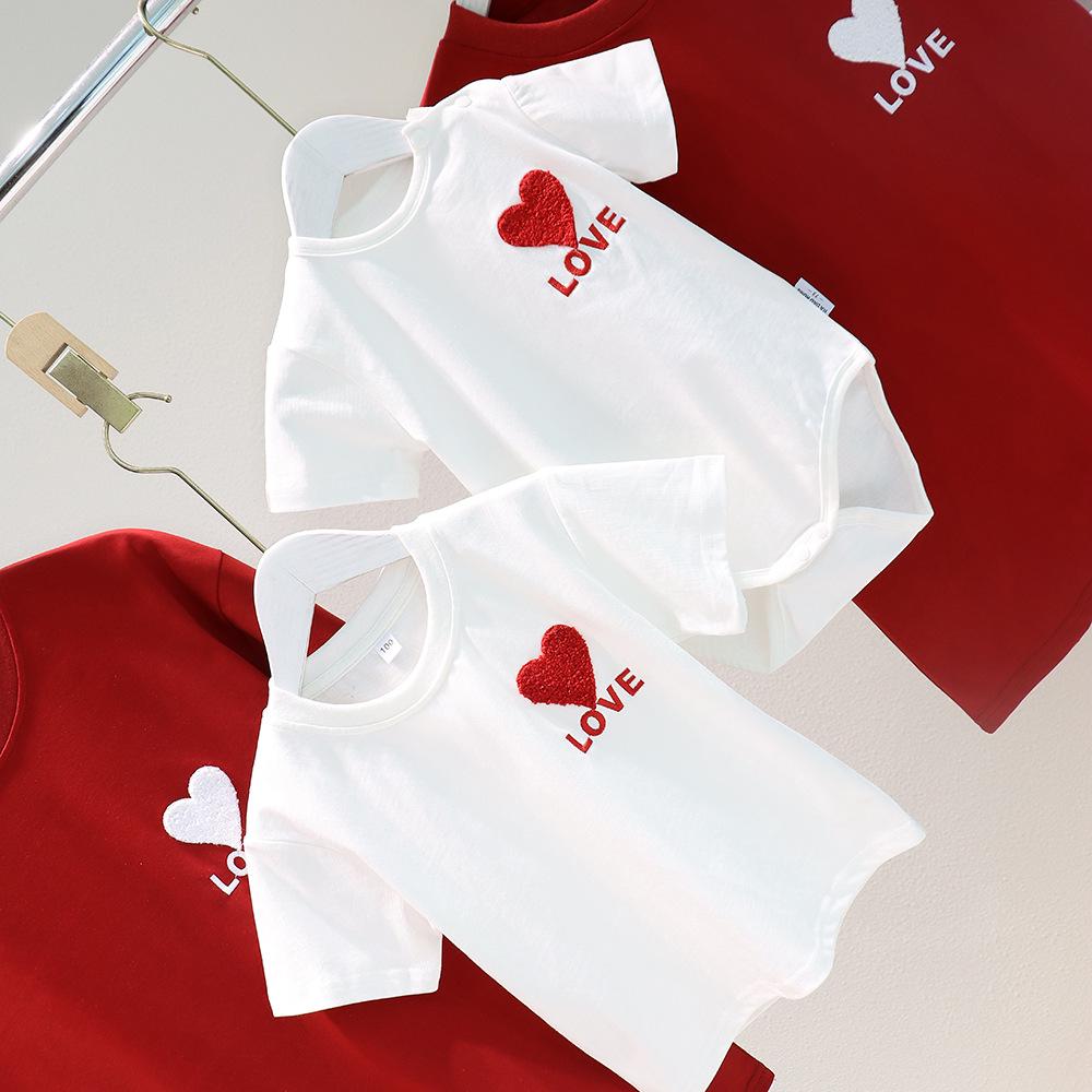 2025 Spring/Summer Year of the Tiger Family Outfits: Parent-Child Sets, Baby 100 Days Photos, Heart Embroidery for Mother-Daughter/Son