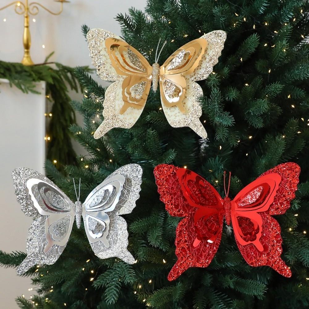 with Clip Christmas Butterfly Pendant Glitter Artificial Butterfly Ornaments  Birthday Party