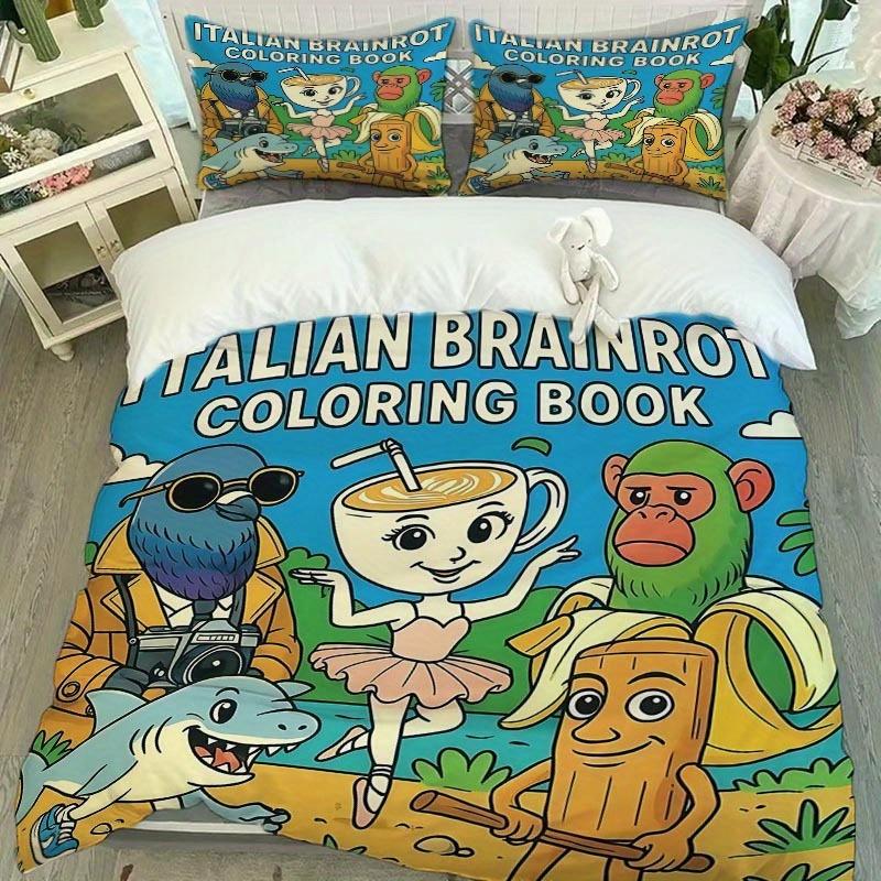 

3Pcs Italian Brainrot Coloring Book Duvet Cover Set - Ultra-Soft And Comfortable Duvet And Pillowcases Available In Various Size Duvet Cover Set&EU Single(135x200cm)