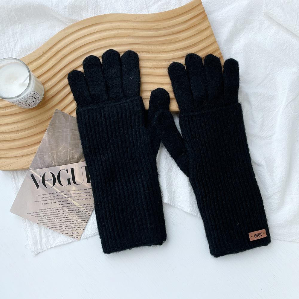 Monochrome Macaron Yarn Gloves Knitted Removable Gloves Women's Autumn and Winter Premium Hand Kit