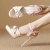 Fashion Elegant Pointed Toe Bow Platform Sandals Women Super High Heel Ankle Strap Buckle Brand Designer Shoes Sexy Open Toe Dress Shoes