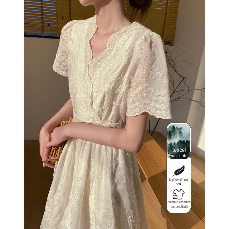 Demana French Luxury V-Neck Lace Embroidered Dress XL
