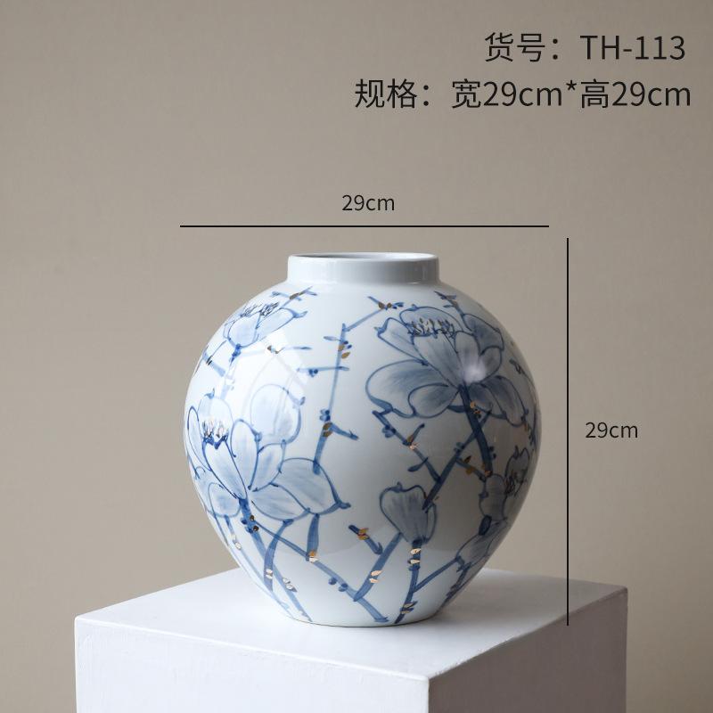 

Chinese-style Retro Bottle Blue and White Porcelain Ceramic Vase Flower Arrangement Ornaments Flower Vase Home Decoration