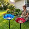 Handmade Metal Garden Bird Feeder Flower Shape Outdoor Bird Bath Bird Bath Stake  Garden Patio
