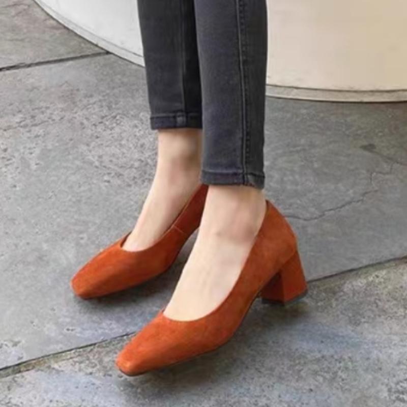 Fashion 2025 New Black Temperament Professional Women's Shoes Mid-heeled Square Toe High Heels Women's Thick Heels