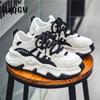 Fashion Chunky Sneakers Men Soft Sole Running Shoes Fashion Casual Leather Color Block Design Breathable Height Increased Platform Shoes