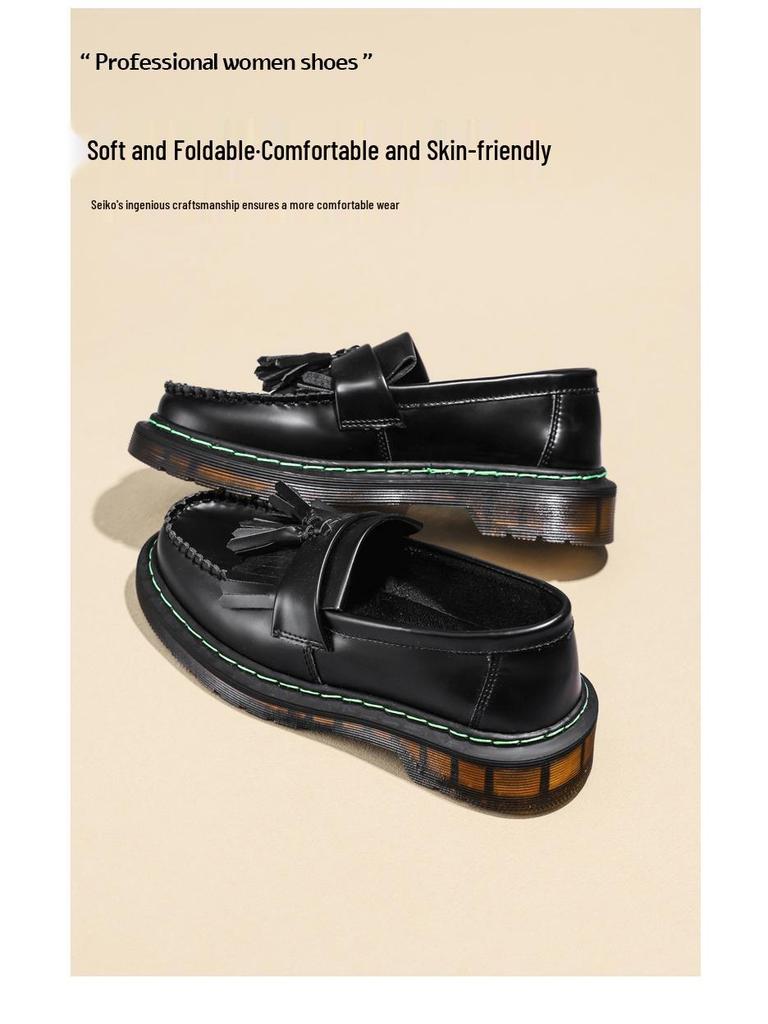 Mocasines de Cuero Versátiles para Mujer y Botines Martin de Punta Redonda de Caña Baja - Estilo Británico Casual