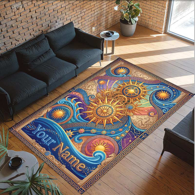 Cosmic Theme Crystal Velvet Floor Rug Personalized Custom Name Text Warm Carpet Home Decoration