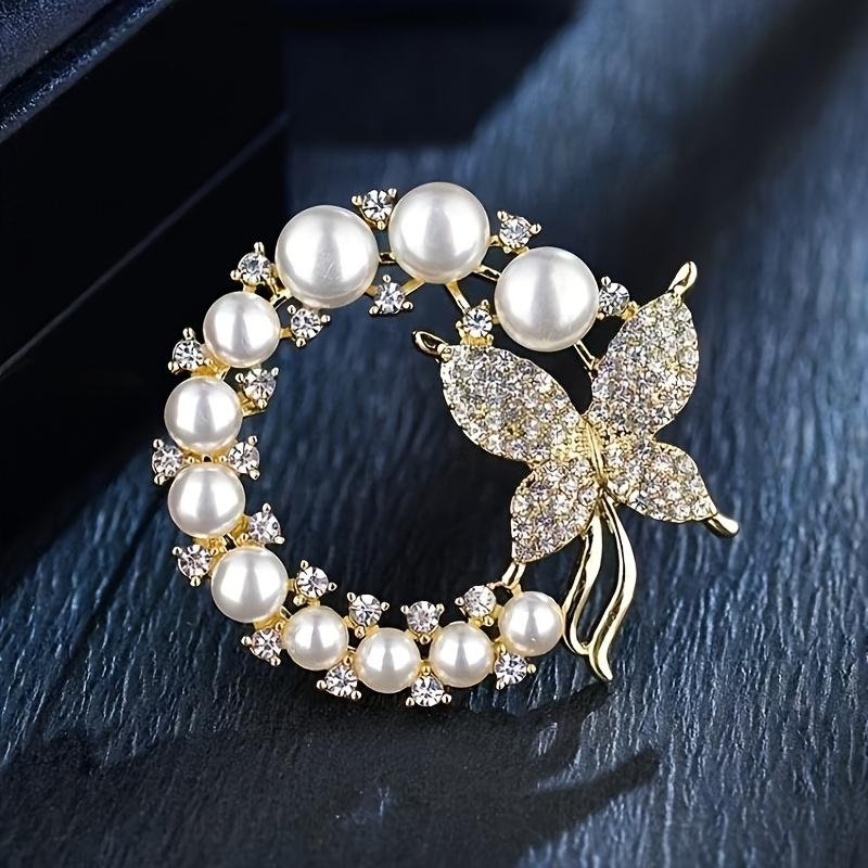 Elegant Butterfly Brooch with Imitation Pearls, High-End Exquisite Corsage Pin for Women, Classic Versatile Clothing Accessory