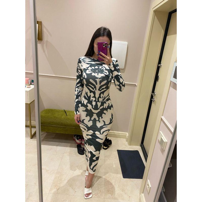 

Модный стиль Весна, Осень и Зима Новое платье-пуловер с круглым вырезом и цветной печатью, с открытой спиной, сексуальное, облегающее бедра, с длинными рукавами Green S