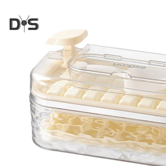 Ice Tray with Lid And Bin Prevent Odors 32 Grids Ice Cube Trays Easy Release Push-type Ice Maker for Freezer Whiskey Cocktail Coffee Tea