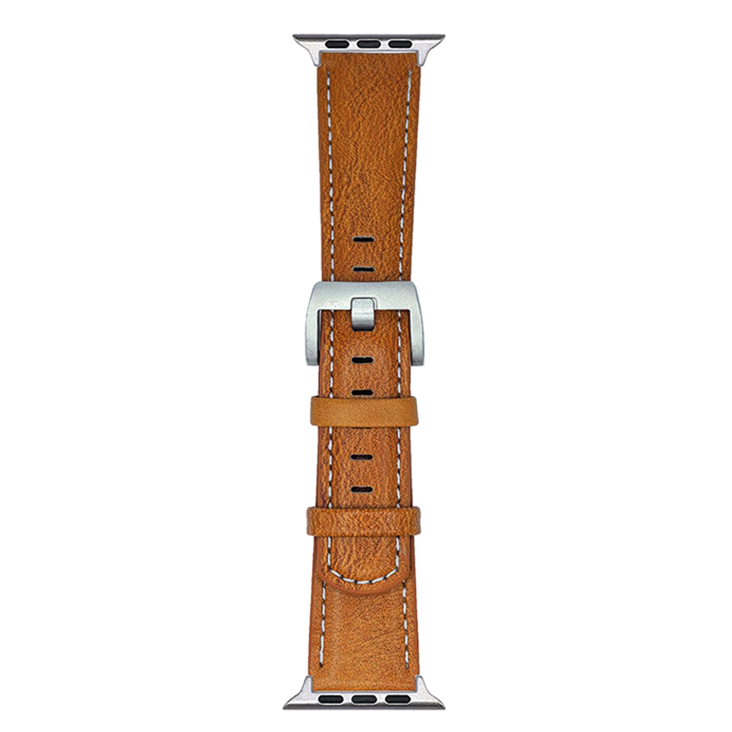 

Genuine Leather Watchband For Apple Watch Series 10 Ultra 9 8 7 SE 6 5 4 3 2 1 46mm 49mm 44mm 44mm 40mm Wrist Strap Replacement Yellow/Brown