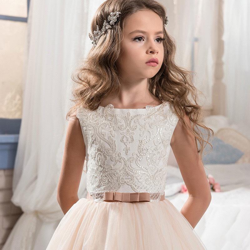 High-End Flower Girl Wedding Dress with Train - Puffy Skirt Princess Dress for Middle & Big Children.