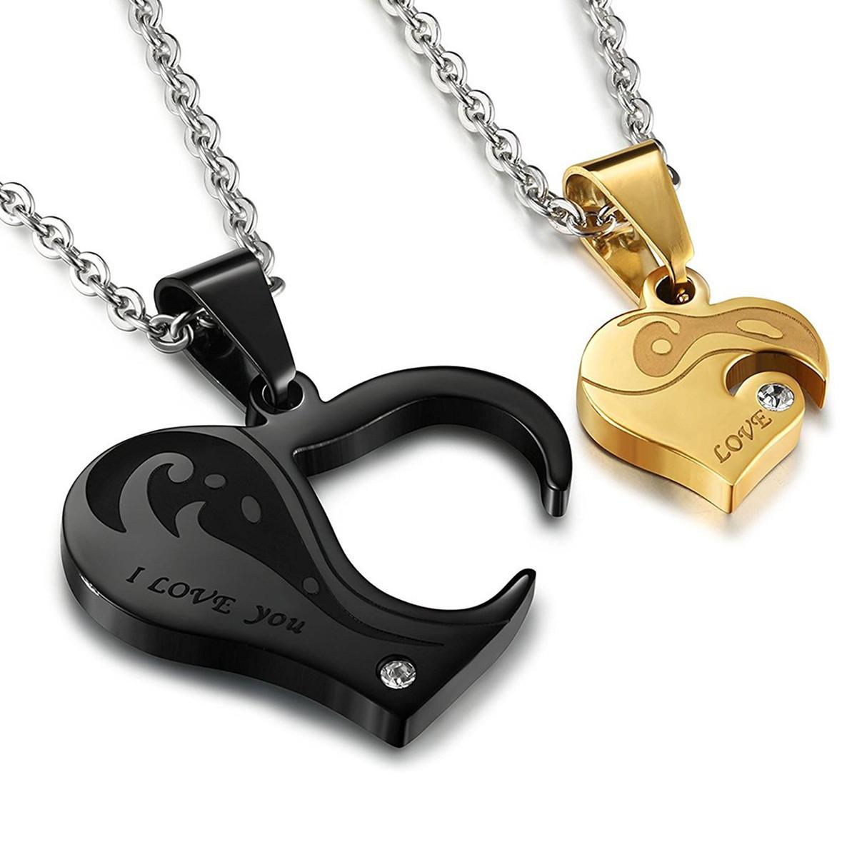 Couple Necklace Heart Shape Puzzle Pendant Creative Couple Necklace 60CM