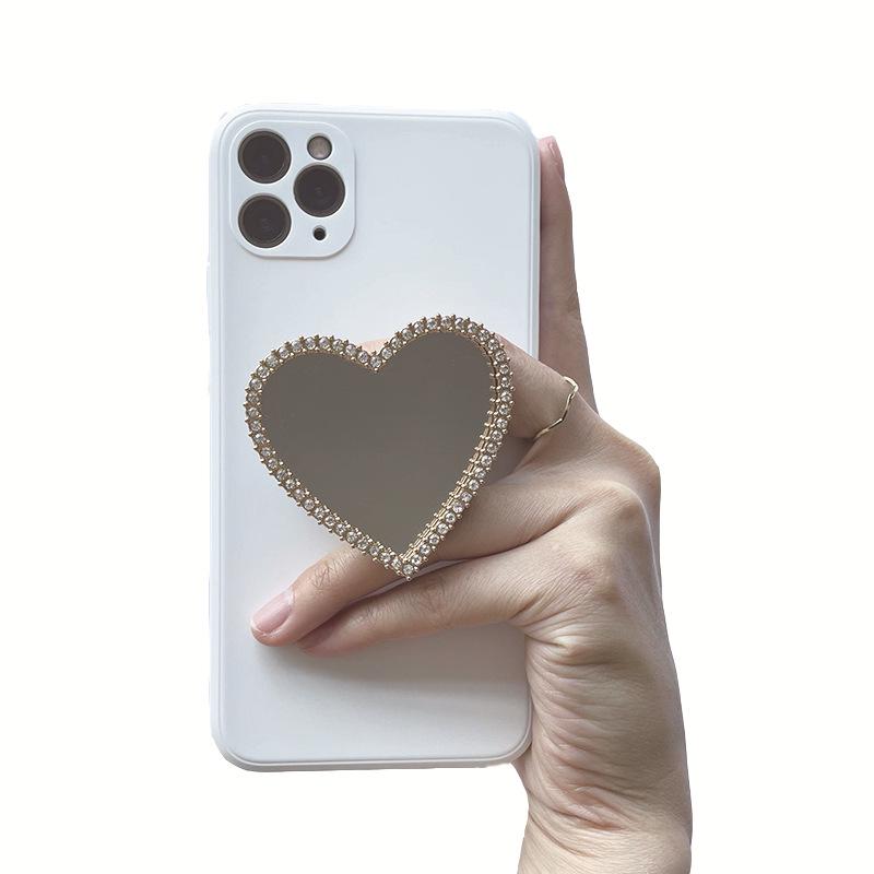 Korean Style Creative Heart Mirror Diamond Phone Stand with Retractable Airbag and Custom Logo