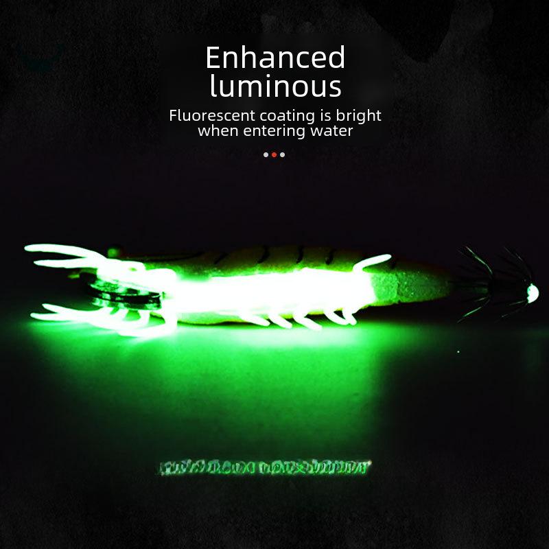 Luminous Wooden Shrimp Squid Hook with Beads and Soft Foot Lure for Sea Fishing and Lobster Bait