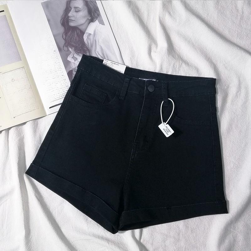 Summer High Waist Stretchy Denim Shorts Pants Women Fashion Light Color Tight Fit Rolled Hem