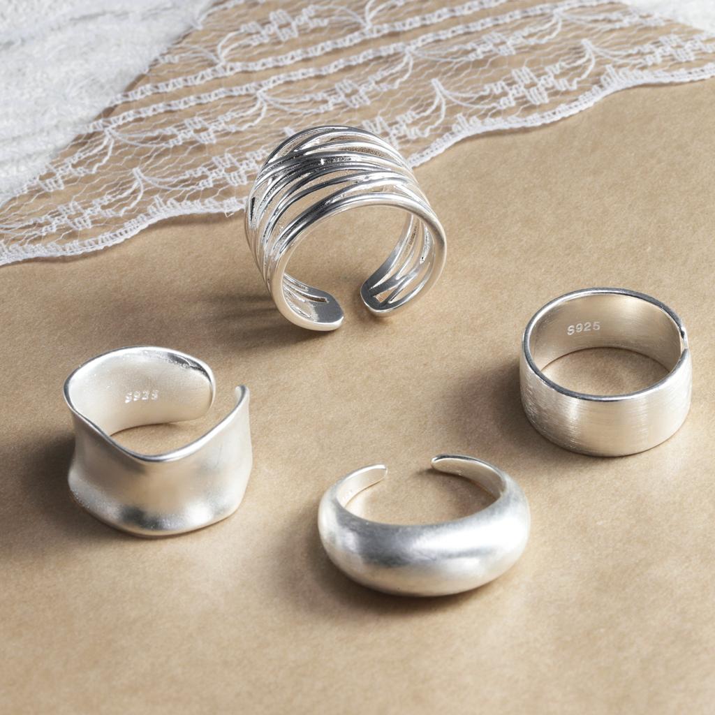 PANJBJ 925 Sterling Silver Rings for Women Couple Minimalist Handmade Simple Wide Ring Set Party Jewelry Gift Prevent Allergy