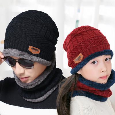 Adult and Children Winter Fleece Hat Scarf Thicken Knit Windproof Hats Bib Scarves Children Parent-child Hat