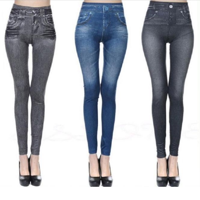 Shop Fake Pockets Drawstring Faux Denim Bottom Seamless Yoga Pants
