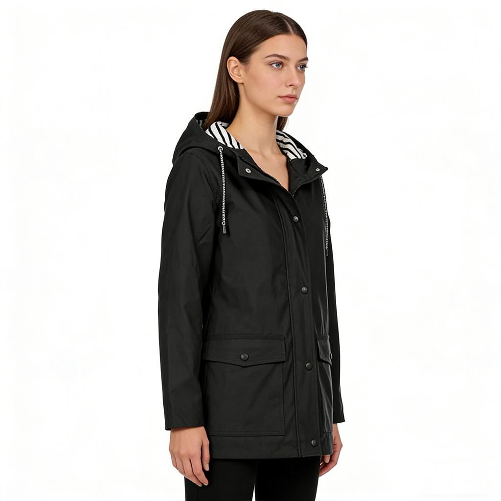 Women's Autumn and Winter Trench Coat Waterproof Women Rain Jacket Windproof Hooded Outdoor Plus Solid Raincoat