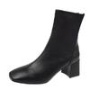 Martin Boots Women's New Women's Boots Winter Square Head Rear Zipper Short Boots Women's Thick Heel Medium Heel Boots Women's 6cm