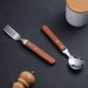 HANYANG New Wooden Handle Tableware Household Items 304 Stainless Steel Small Soup Spoon Steak Fork Dessert Spoon Tableware
