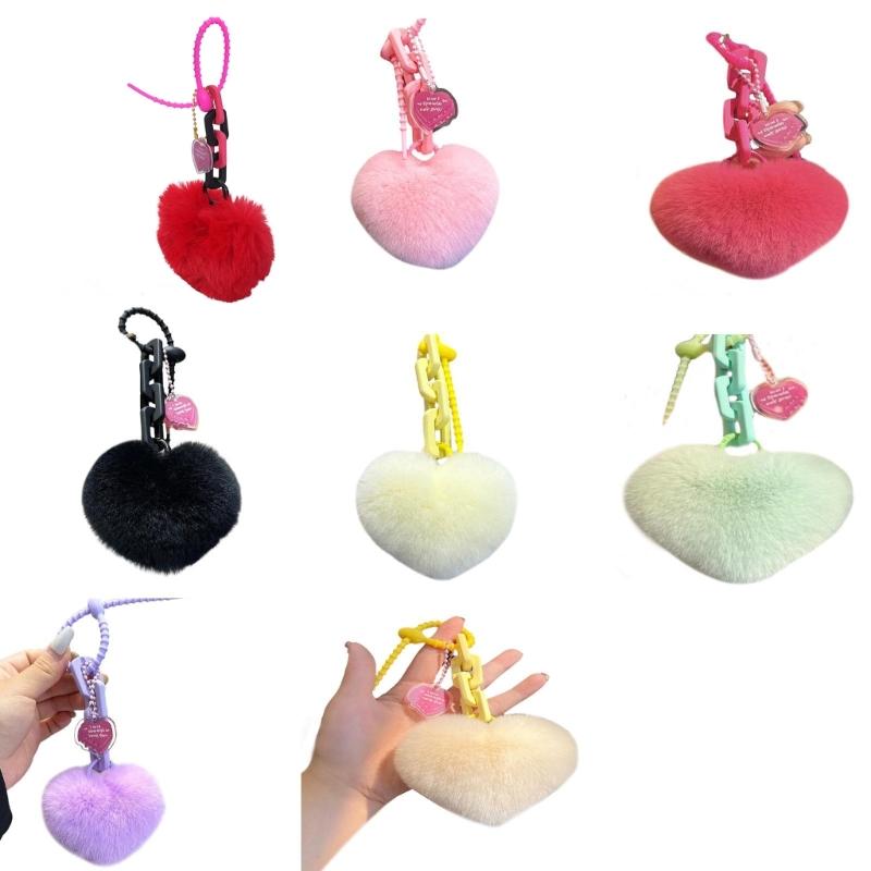 Lovely Heart Keychain Simple Car Key Chain Plush Pompoms Hanging Ornaments Keyrings Bag Pendant Keychain Accessories