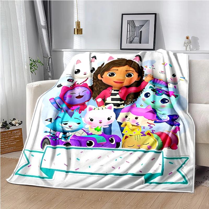Cute Cartoon Gabby's dollhouse Throws Blanket Kids Super Soft Blankt for Sofa Travel Couch Picnic Flannel Blanket Birthday Gift