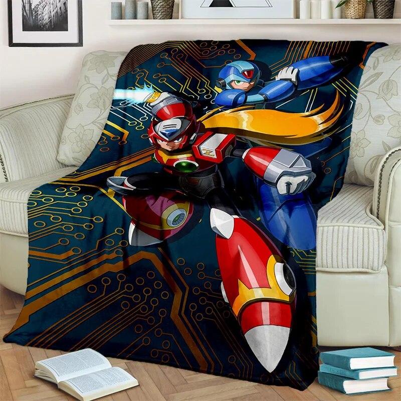Retro Games Megaman Rockman Cartoon Blanket,Soft Throw Blanket for Home Bedroom Bed Sofa Picnic Travel Office Cover Blanket Kids