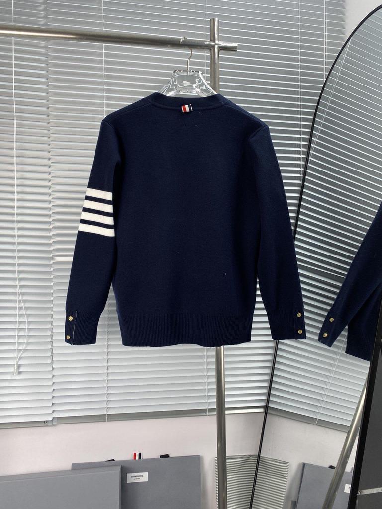 High Version Macaron V-neck Wool Cardigan with Four-Bar Sleeve for Unisex