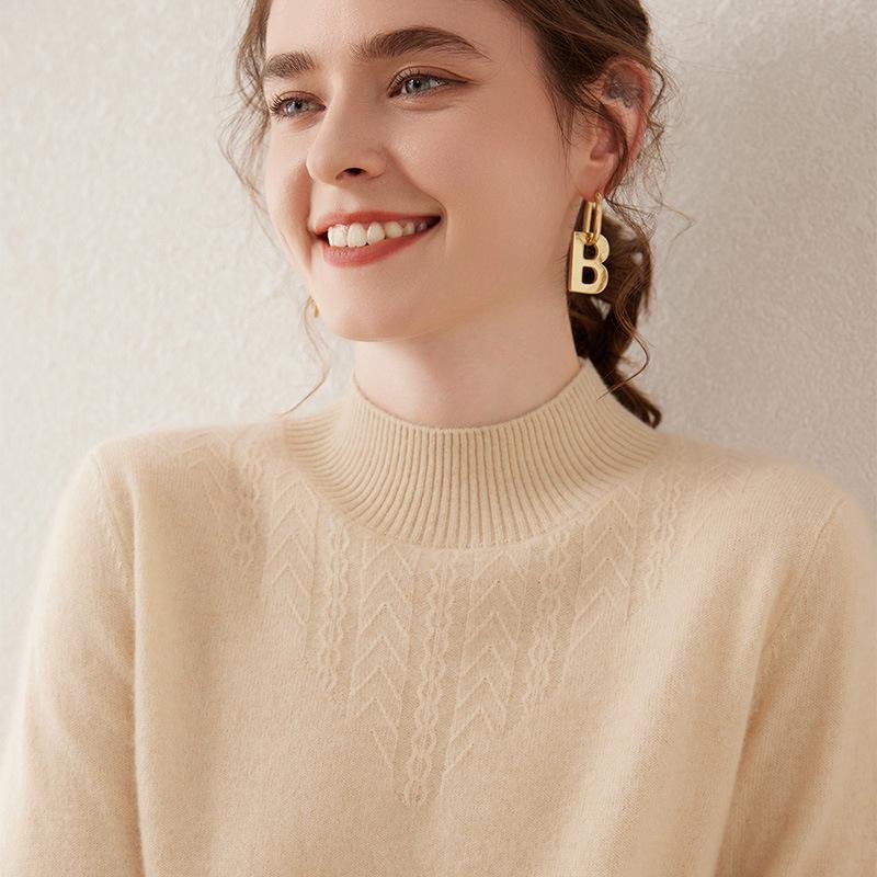 Women's Cashmere Long Sleeve Knitwear: Versatile, Stylish, Slimming Half-High Neck Sweater for Autumn/Winter