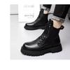 Men's High-top Soft Leather Medium-top Thick-soled Tooling Locomotive Versatile Height-increasing Winter Velvet Cotton Shoes