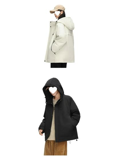 Men's Winter 2025 Stylish Solid Color Hooded Windproof Down Jacket