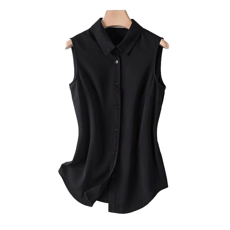 Women's White Sleeveless Chiffon Layered Vest Top with Collar - Ideal for Spring, Summer, and Autumn.