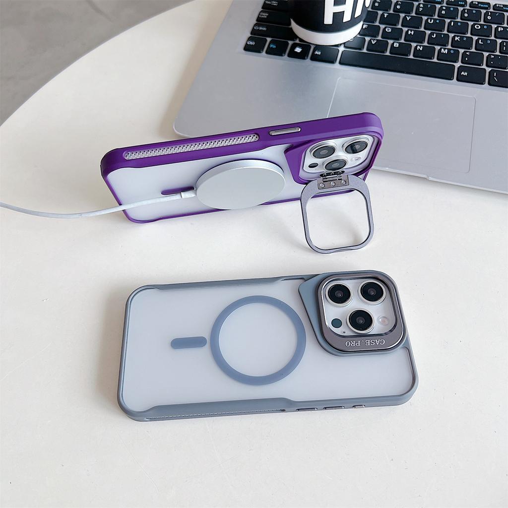 For iPhone 14 Pro Max Case Compatible with MagSafe Lens Frame Kickstand PC+TPU Phone Cover