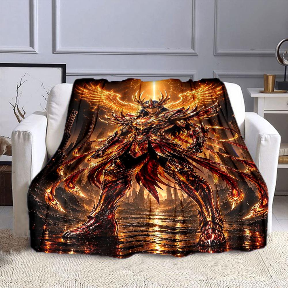 Fiery Armored Warrior with Flaming Wings Patterned flannel blanket perfect for the bedroom living room, sofa, or a little nap