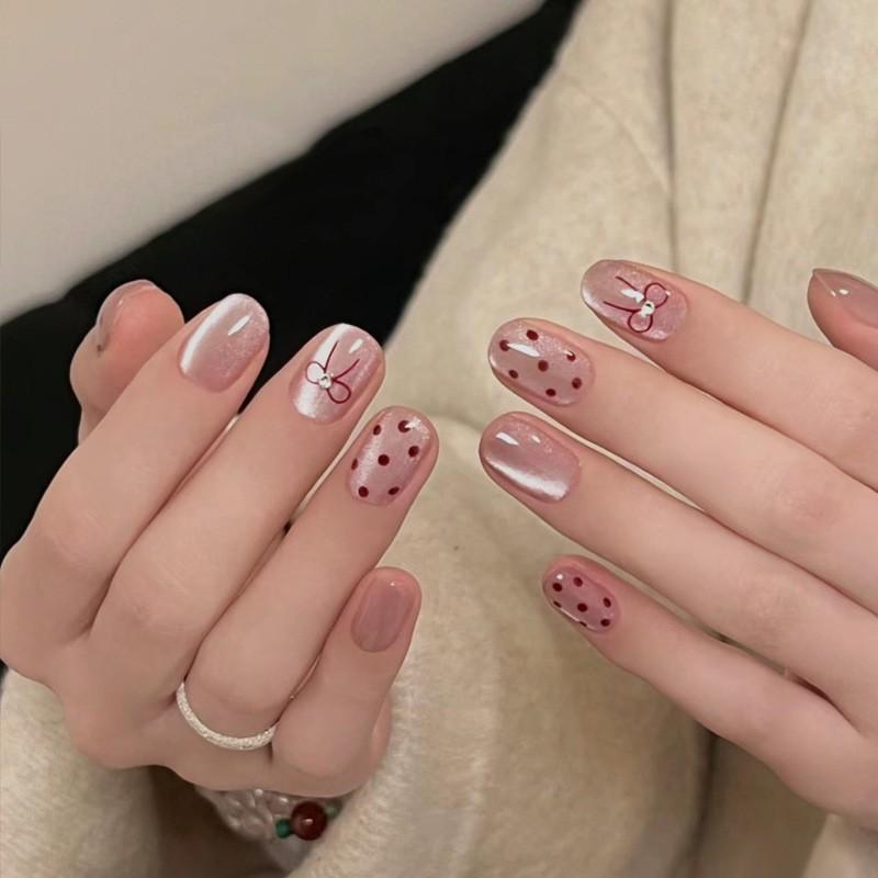 Ins Style Press On Nails Butterfly Pearl Handmade Fake Removable Women